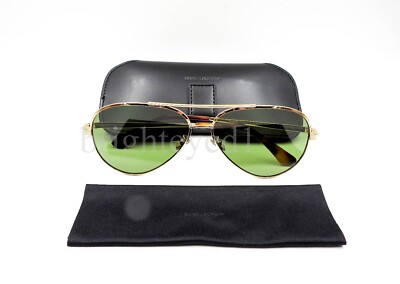 Pre-owned Saint Laurent Authentic Yves  Gold Aviator Sunglasses Classic 11 Zero - 002 In Green