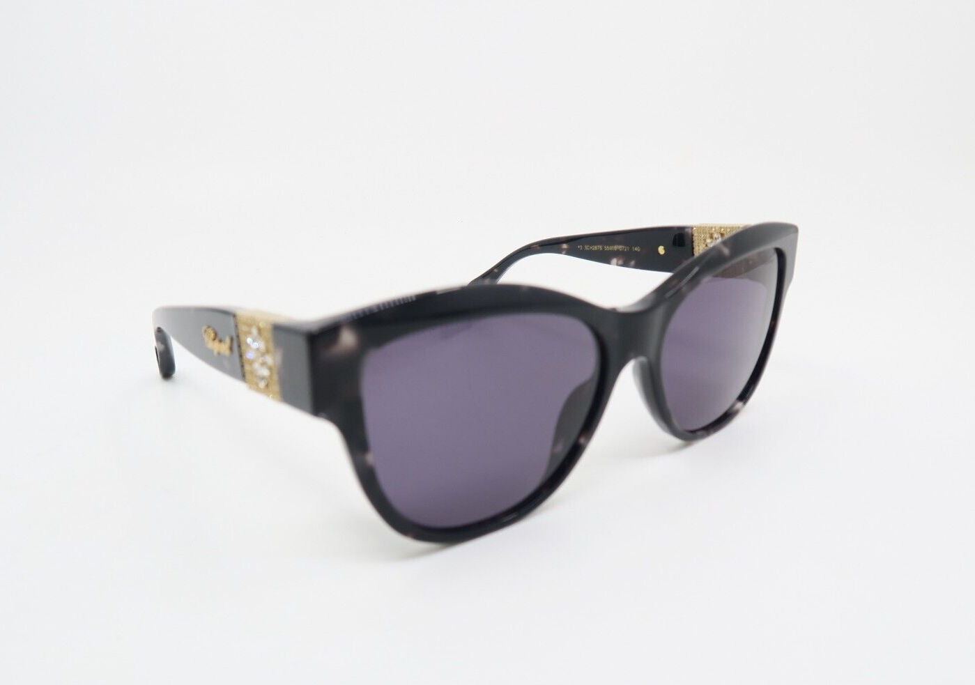 Pre-owned Chopard Sch287s 0721 55 Black On Grey Spotted, Clear Crystals, Sunglasses. In Grey.
