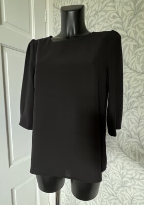 BNWT Ladies Oasis Black Gathered Sleeve Flattering Top Blouse Size 14