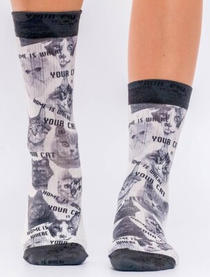 wigglesteps Socken Home Cat II, Katzen, Katzenköpfe - grau weiß schwarz 36 - 40