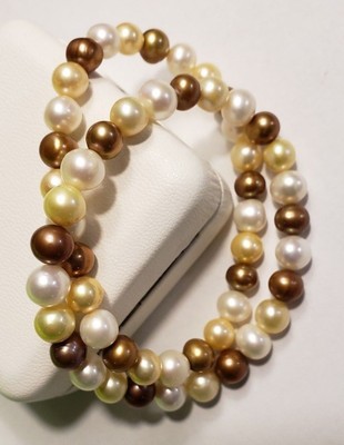 Honora Round Cultured Pearl~Stretch Bracelets~7.0mm-7.5mm~Multi-Colored~~