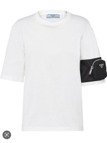 24PF new /PRADA 半袖コットンTシャツ T-Shirt White Nylon Jersey T Shirt White &vert; UJN742_10VP_F0N40_S_202