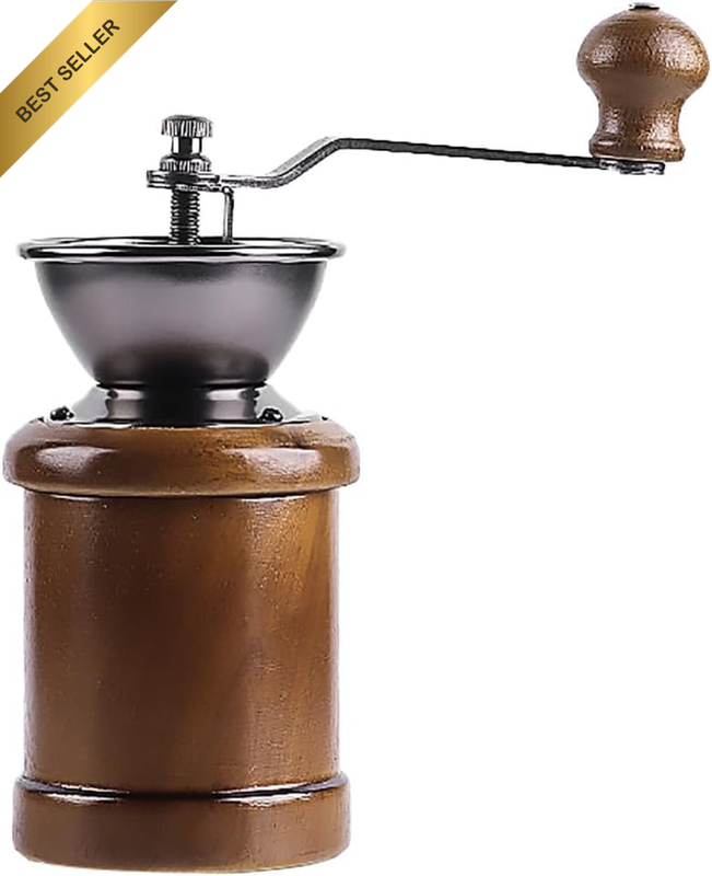 Retro Manual Coffee Bean Grinder Adjustable Wood Metal Hand Crank Mill