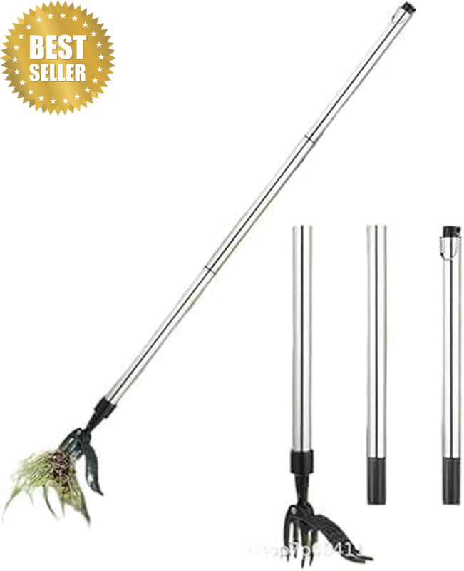 Stand up Weed Puller Tool with 4-Claw Stainless Steel Head, Manual Weeder for Ef