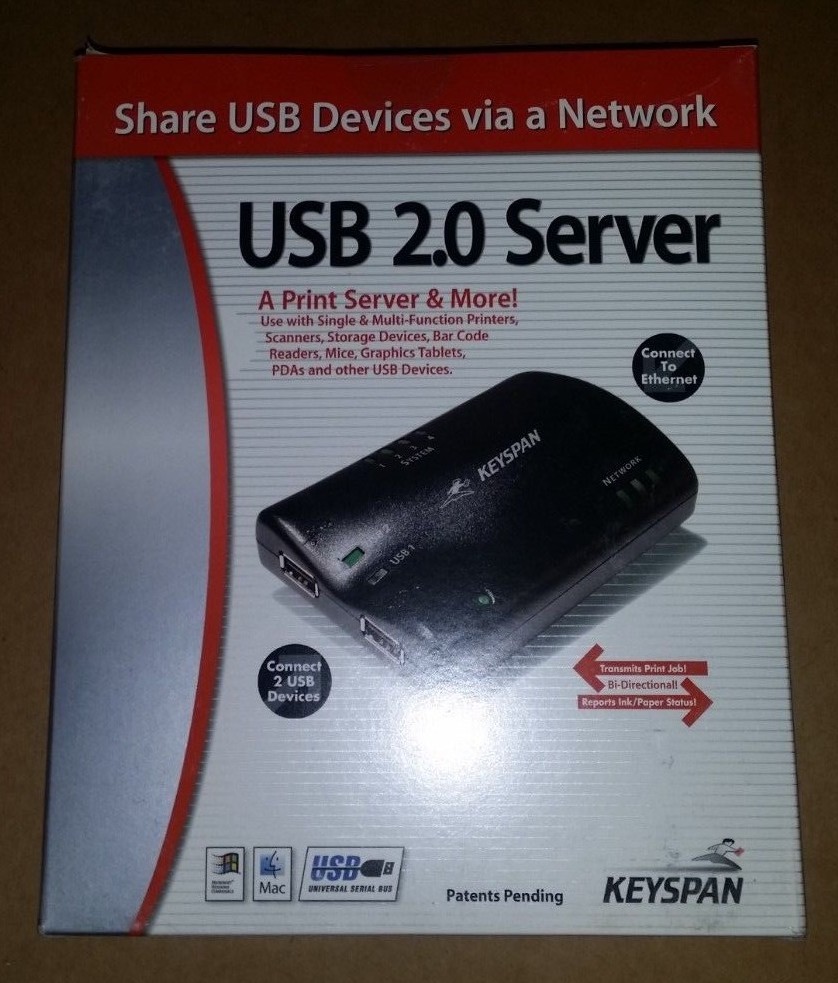 Keyspan 2-Port USB 2.0 10//100 Network Print Server New In Box