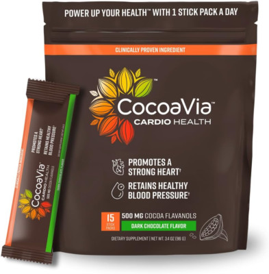CocoaVia Cardio Health Cocoa Powder 15 Single Serve Sticks 500mg Cocoa Flavanols