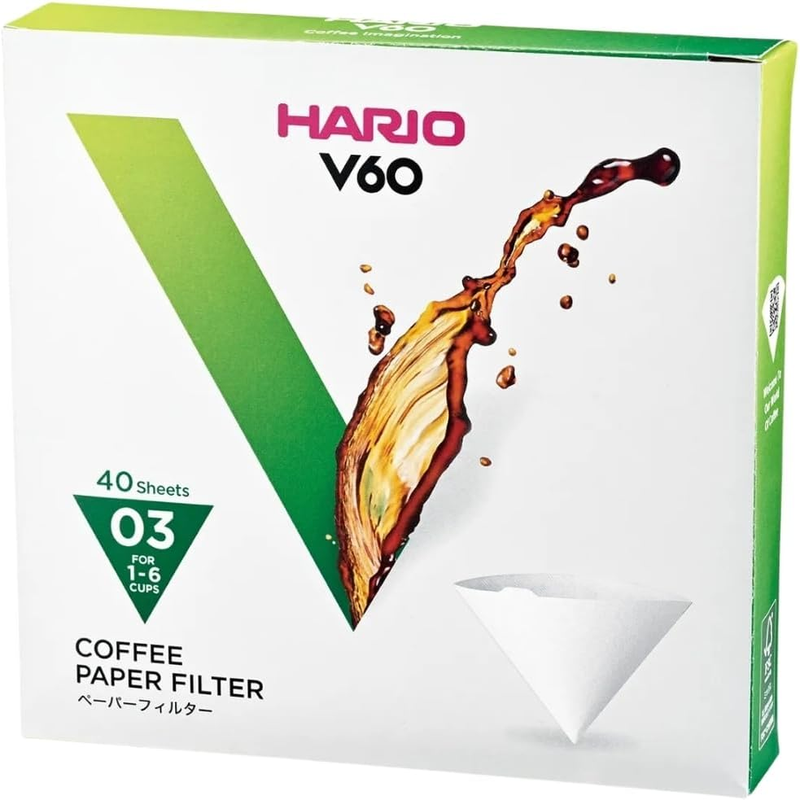 V60 Paper Coffee Filter, Size 03, White, 40Ct Box