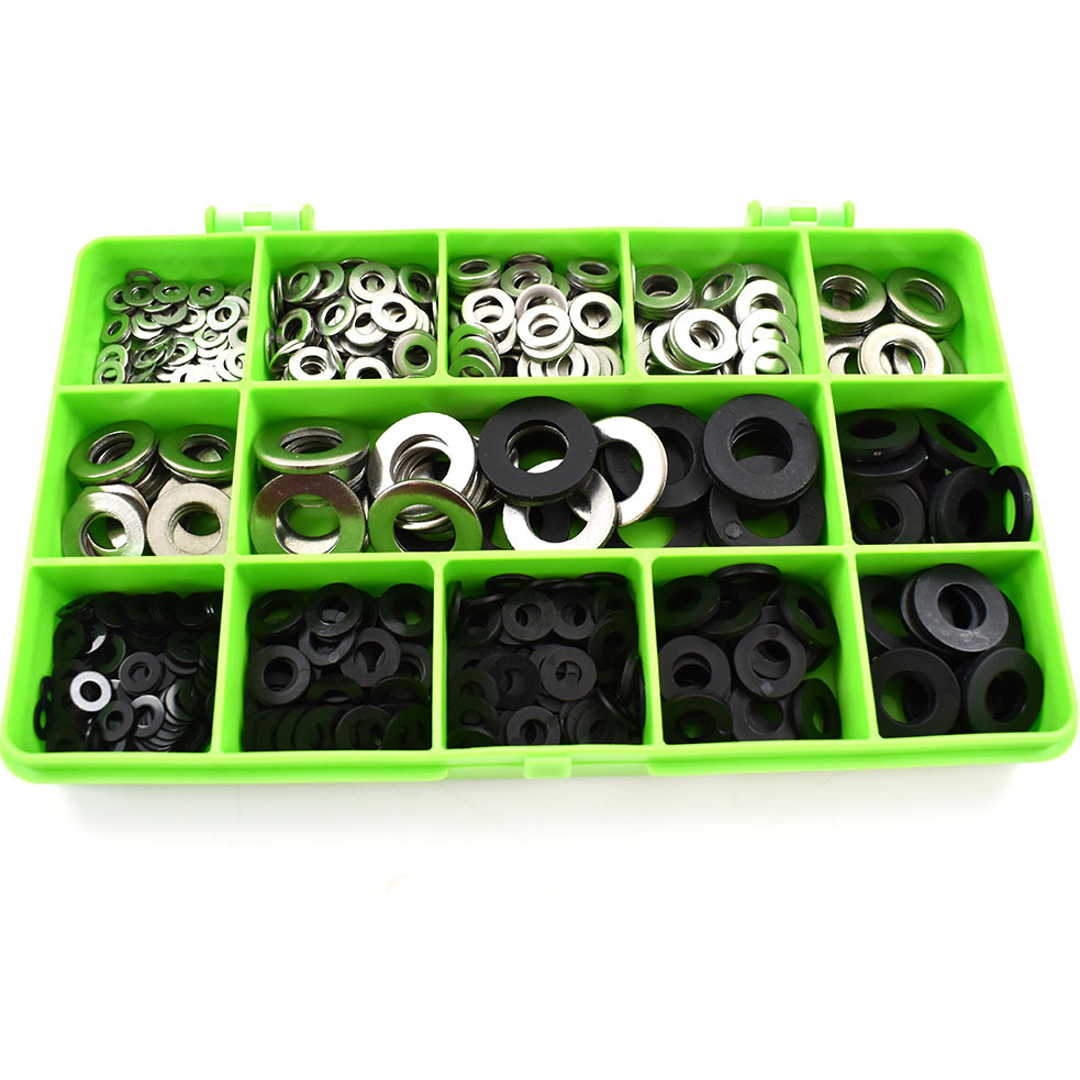 450 ASSORTED BLACK NYLON A4 STAINLESS FORM A WASHERS M3 M4 M5 M6 M8 M10 KIT