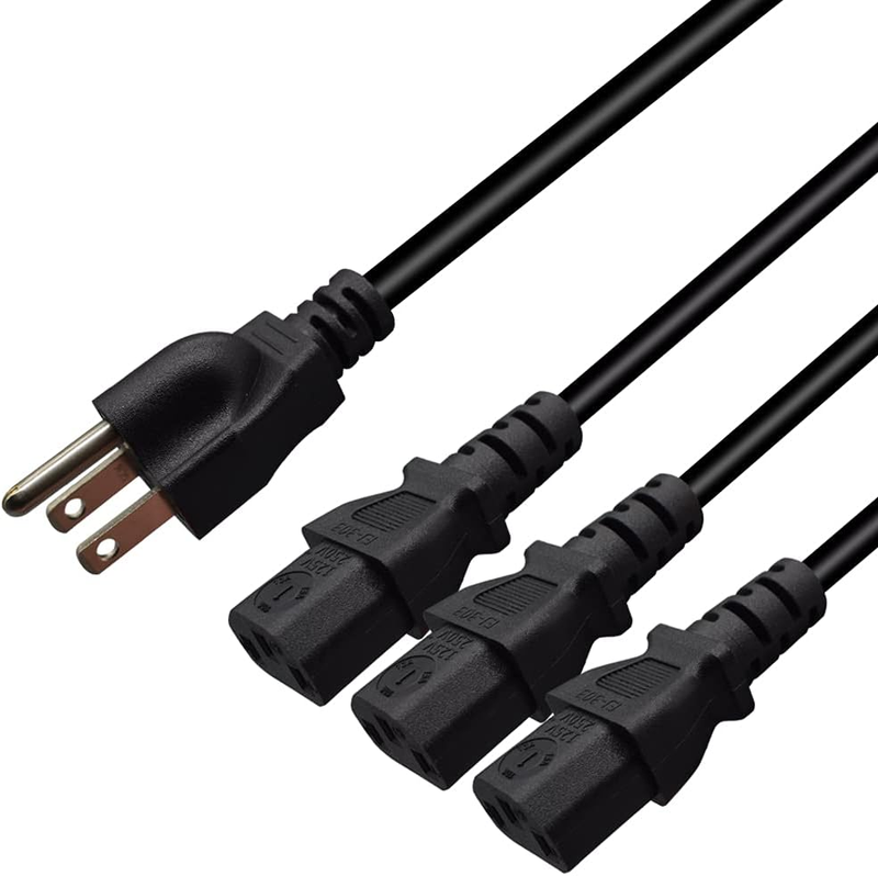 Computer Power Splitter Cord, NEMA 5-15P to 3X C13 - C13 Y-Cable, Power Cord Y S