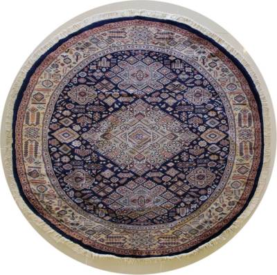 Rugstc 7x7 Caucasian Design Blue  Rug, Hand-Knotted,Geometric with Silk/Wool