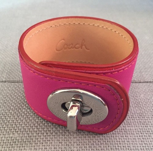 Coach Leather Turnlock Cuff Bracelet Pink OS | eBay display picture 3