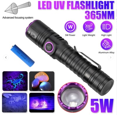 USB Rechargeable UV Light LED Flashlight 365nm Blacklight Inspect Torch Zoomable