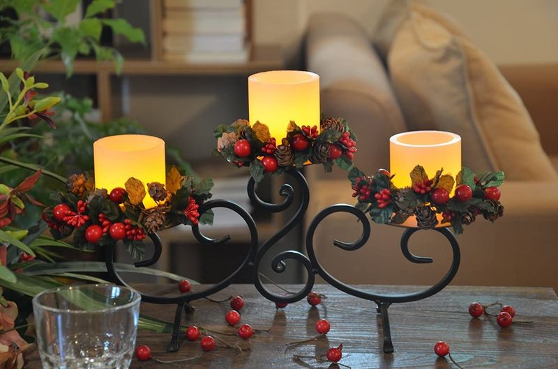 Christmas Centerpieces Tables, with 3 LED Flameless Wax Cand