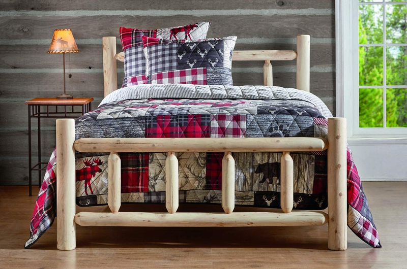 Cedar Log Queen Bed with Headboard and Footboard, Rustic Natural Unfinished Wood