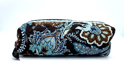 Vera Bradley ZIP COSMETIC Bag JAVA BLUE Make-up Travel Pouch 7.5'' X 2.5'' EC