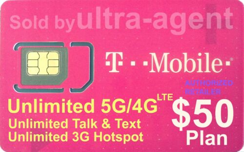 Preloaded T-Mobile SIM Card with Prepaid Plan $50 Unlimited 5G / 4G LTE 30 Days 