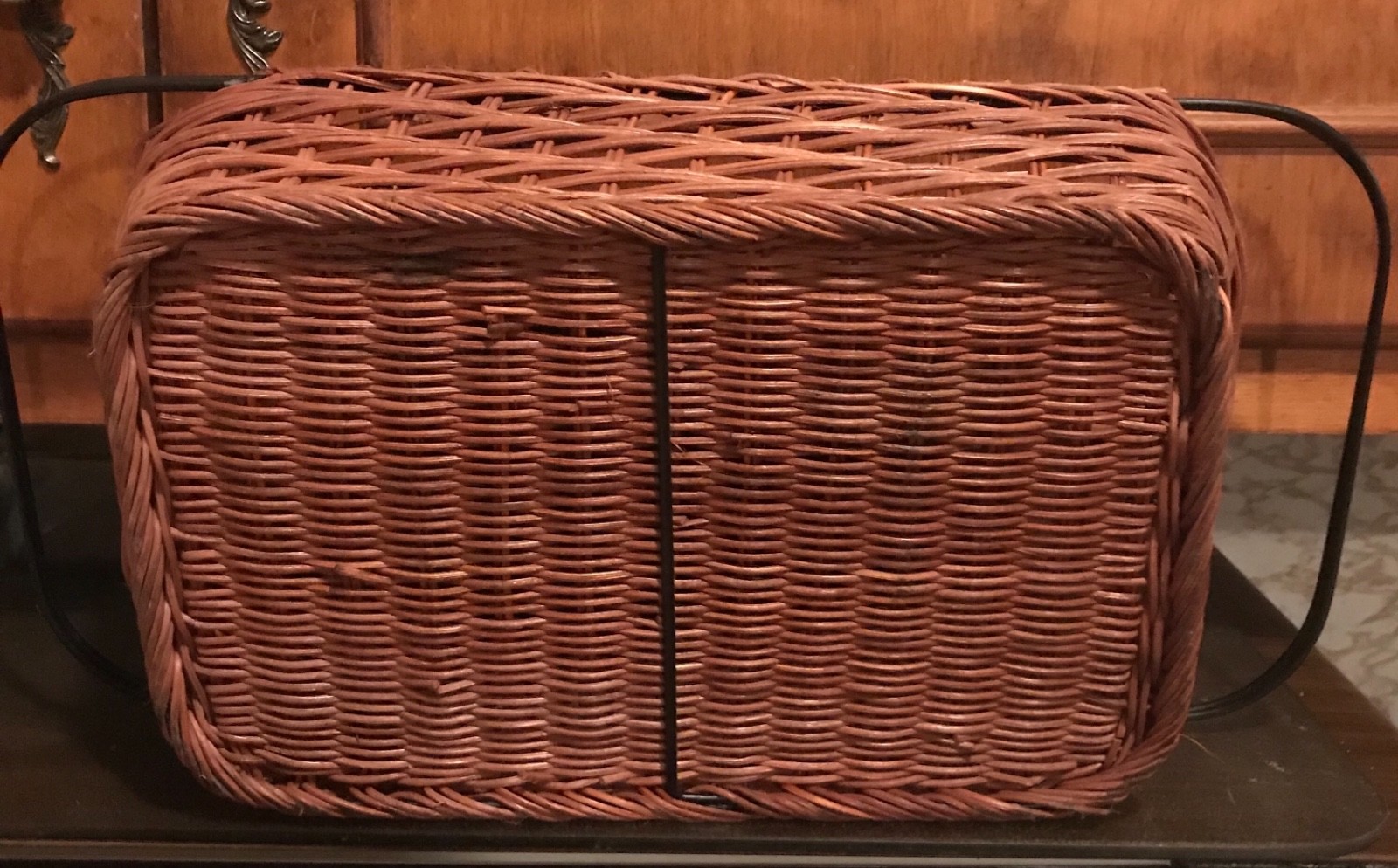 Wicker Basket Serving Plate with Iron Handles