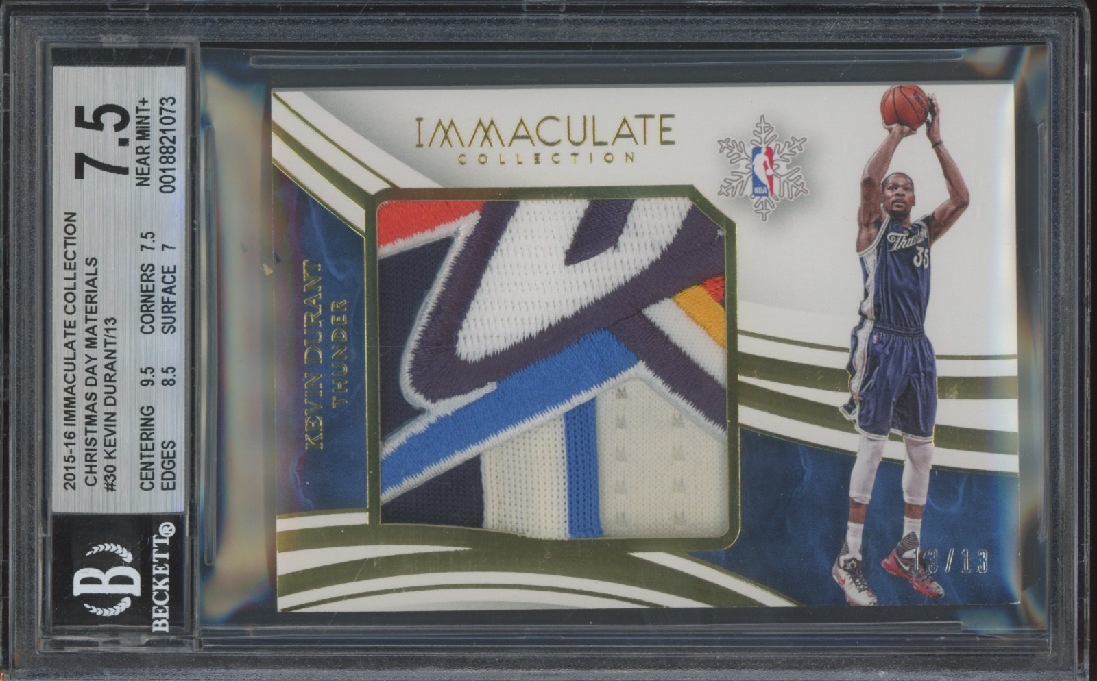 2015 Panini Immaculate Collection Christmas Day Kevin Durant 13/13 Patch BGS 7.5