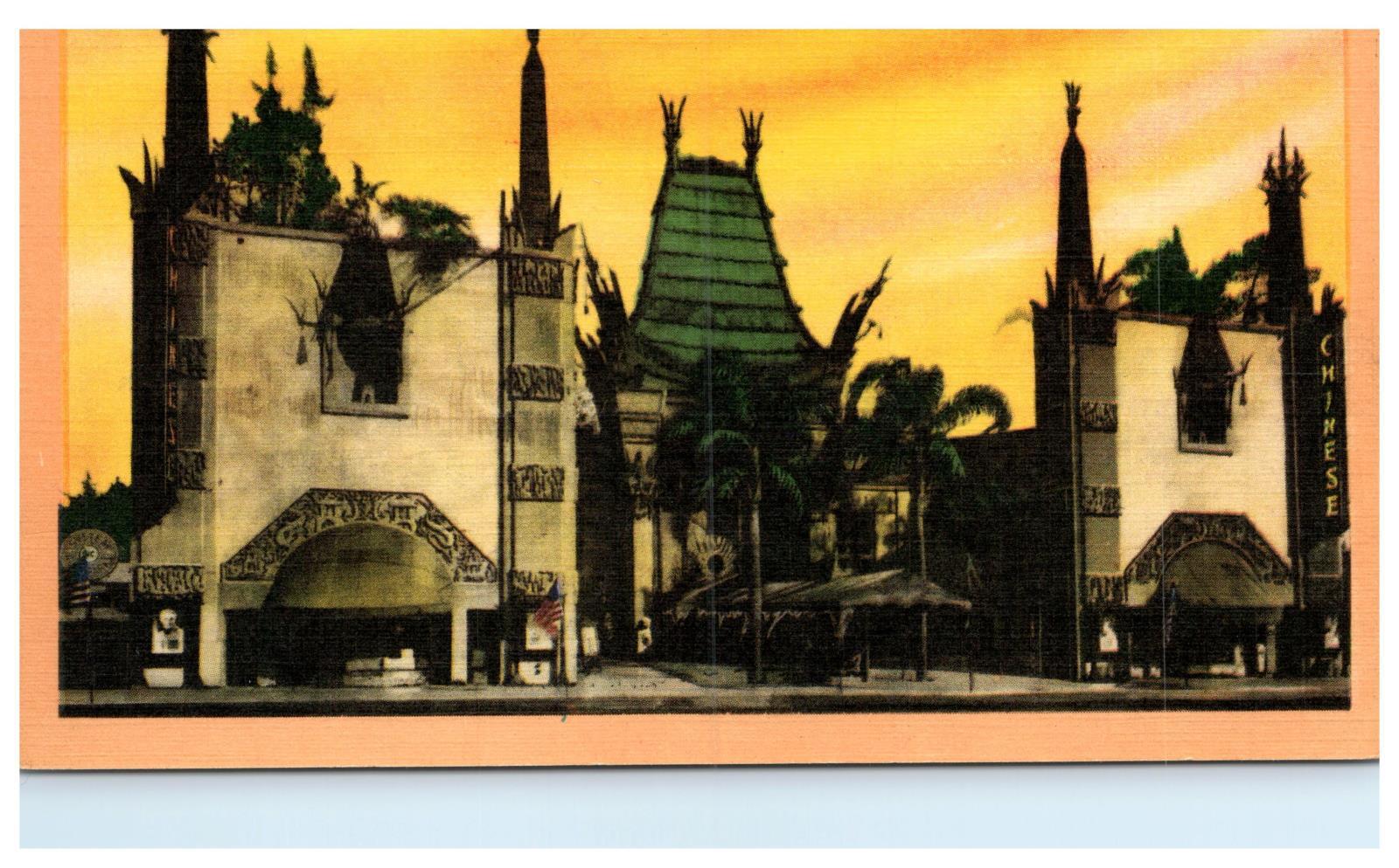 Grauman's Chinese Theater Vintage Postcard Hollywood California Linen