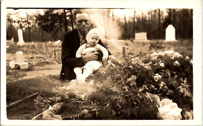 Antique Widower & Child Cemetery Funeral Photo Deceased - Ghost? (P-A)