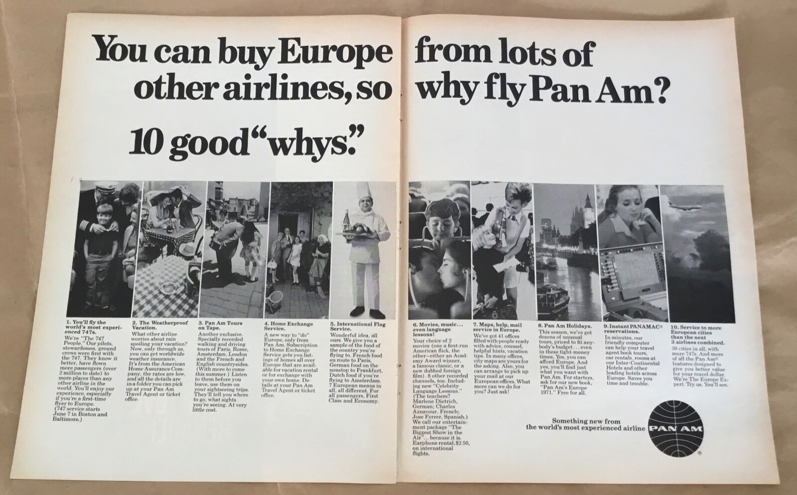 Pan Am airlines print ad 1971 vintage orig 1970s retro art travel 