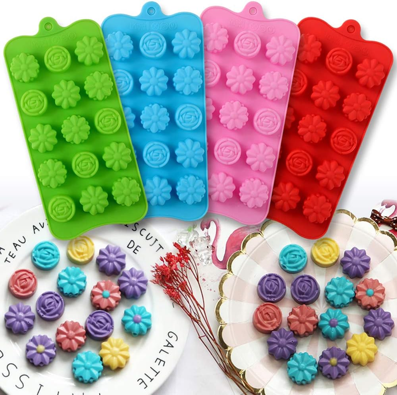 Flower Shape Silicone Molds, 4 Packs 15 Cavity Nonstick Food Grade Silicone Mold