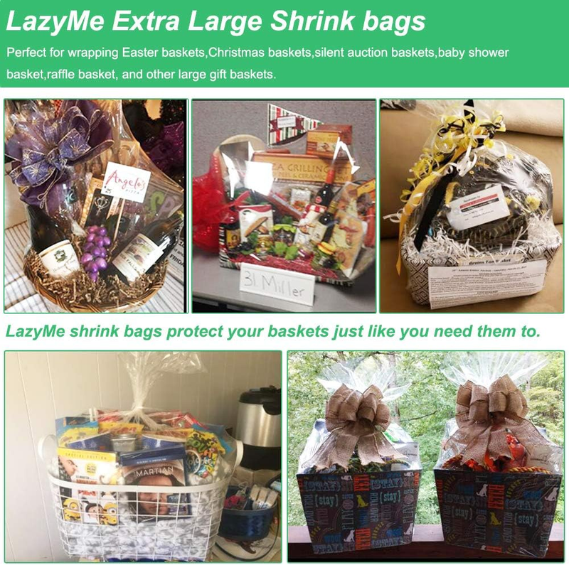 Lazyme Extra Large Jumbo Shrink Wrap Bags Cellophane Bags for Gift Baskets