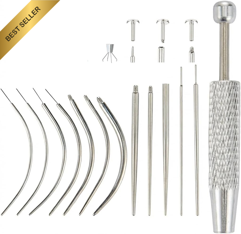 Piercing Tool Kit with Ball Grabber for Easy Jewelry Changes | 12 Pcs Stainless