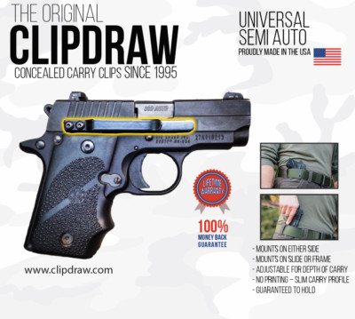 Clipdraw Universal IWB OWB Belt Clip for All Semi Automatic Pistols Black Ambi