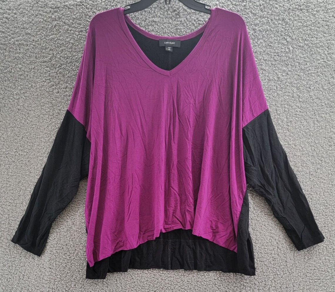 Karen Kane Plus Size Colorblock V-Neck Blouse Women's 3X Magenta and Black L/S~ - Picture 2 of 16