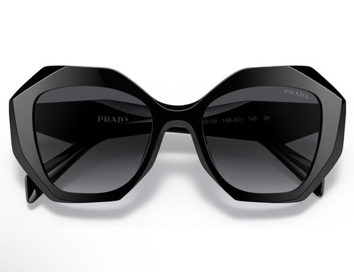 Pre-owned Prada Pr16ws 1ab5d1 Black Plastic Geometric Sunglasses Grey Gradient Lens + Case In Gray