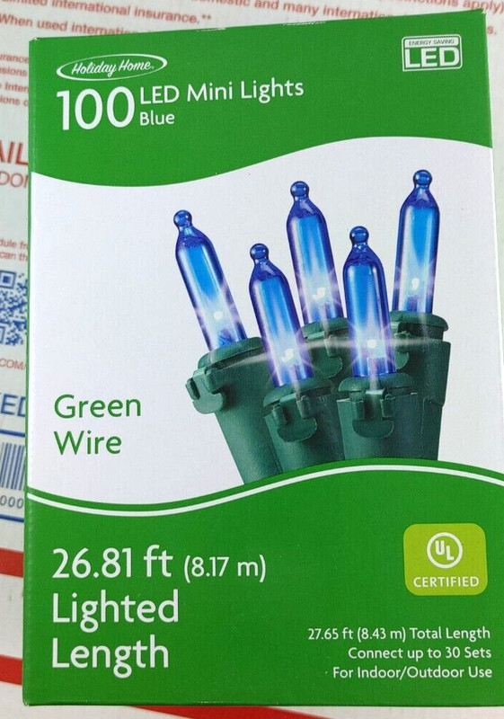 Holiday Home 100 Blue LED Mini String Lights With Green