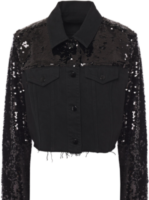 J BRAND J BRAND SZS CYRA RAW SAUM GEKÜRZT TRUCKER JEANSJACKE PAILLETTEN SCHWARZ