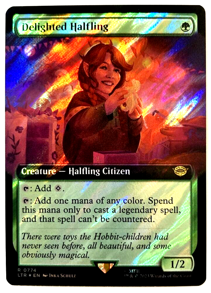 MTG Delighted Halfling EXTENDED ART SURGE FOIL The Lord of