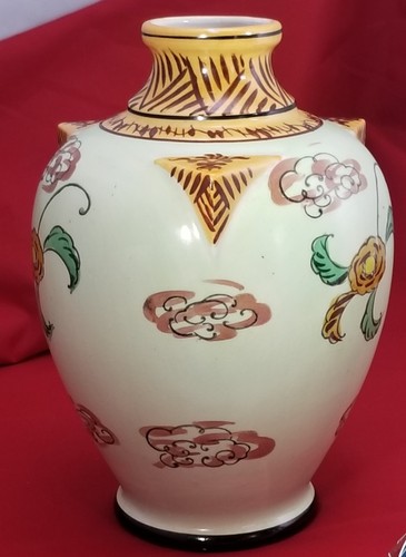 Vintage Unique Japanese Ceramic Vase Hand Painted Bird Scene Cherry Blossoms