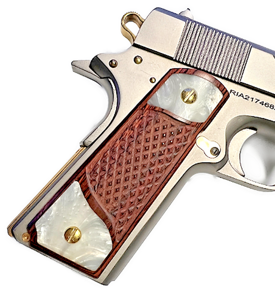 PMG 1911 Fits Grips Colt & Clones Mother of Pearl Rosewood + 4 Gold Screws
