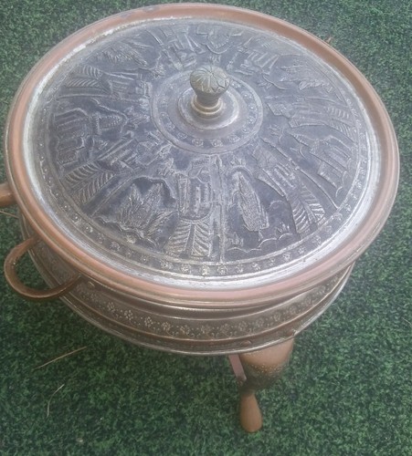 Brass Chafing Pot Set Marked Made In Nader Factory, Tehran, Iran w/ Handle