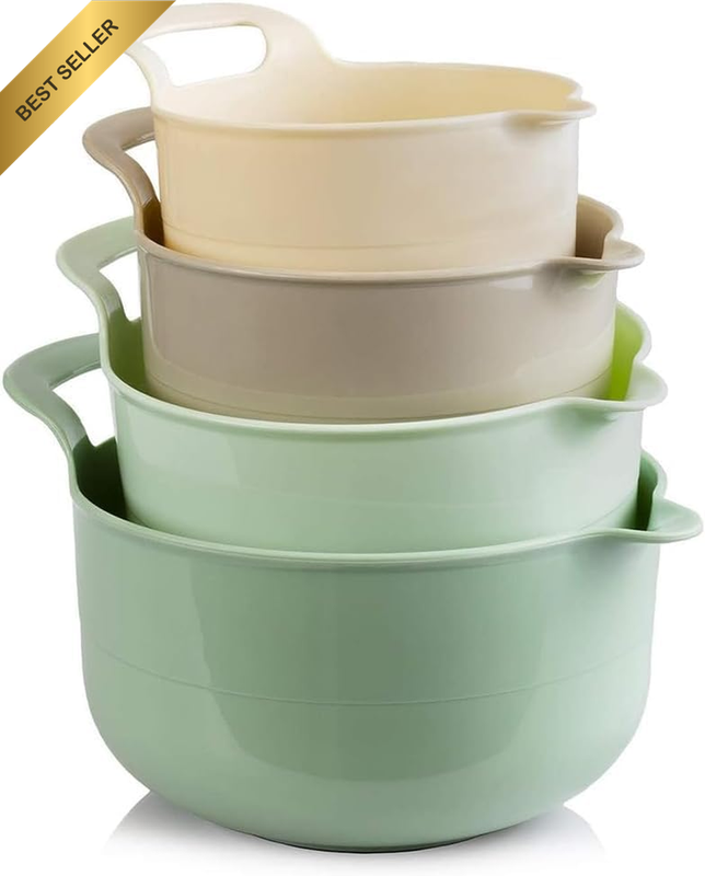 Nesting Plastic Mixing Bowls Set with Pour Spout and Handle, Vegetable and Fruit