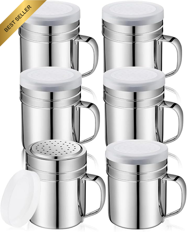 6 Pack Salt Pepper Dredge Shakers, Seasonings Spice Shakers with Holes, Handle a