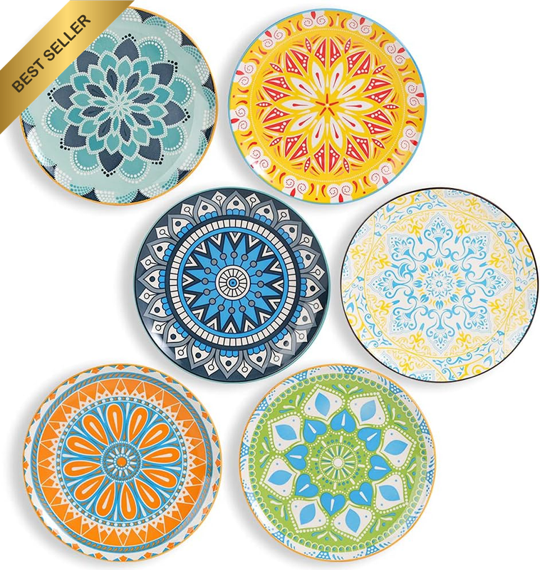 Plate Set 8 Inch - Salad Plates | Dessert Appetizer Plates Colorful - Porcelain
