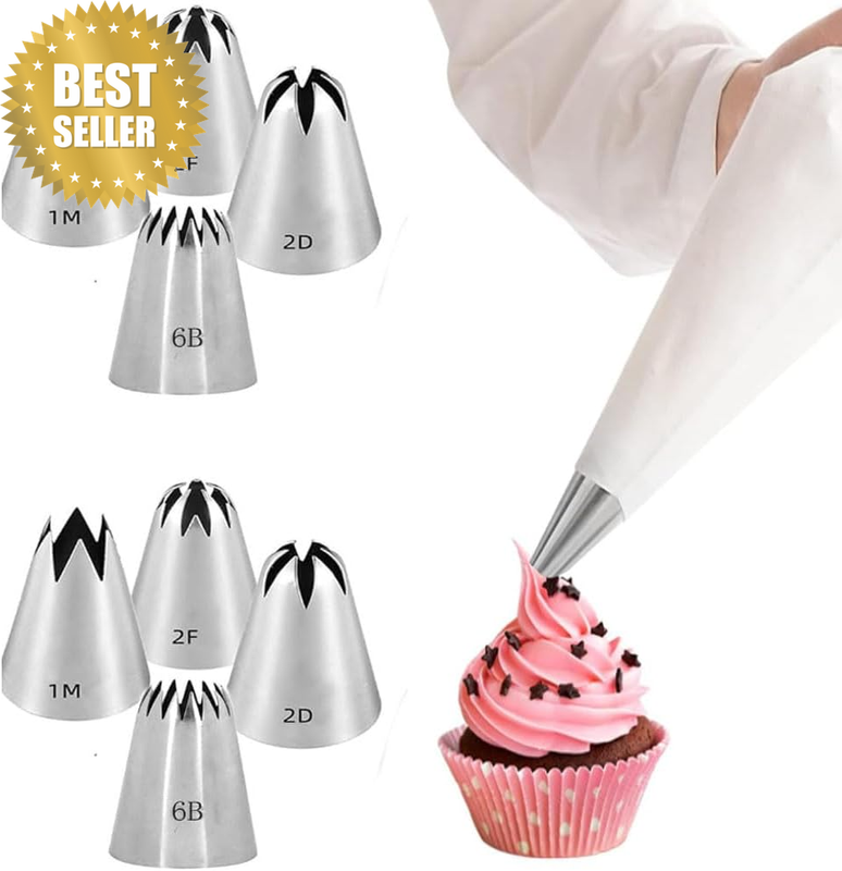 8pc Icing Nozzles & Piping Bag Set Cotton Bag Cake Cupcake Decorating Kit