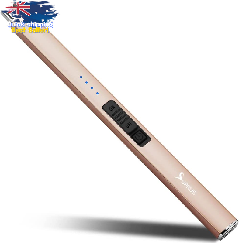 Flameless USB Arc Lighter Windproof Safety Lock Champagne Gold BBQ Camping