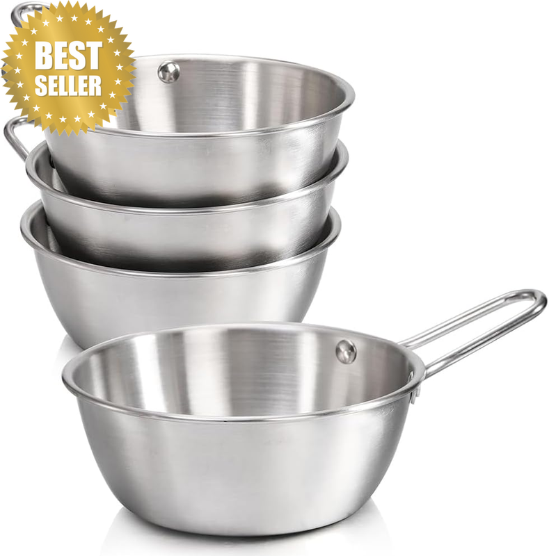 4 Pack Korean Traditional Wine Bowls,Stainless Steel Makgeolli Bowls,With Handle