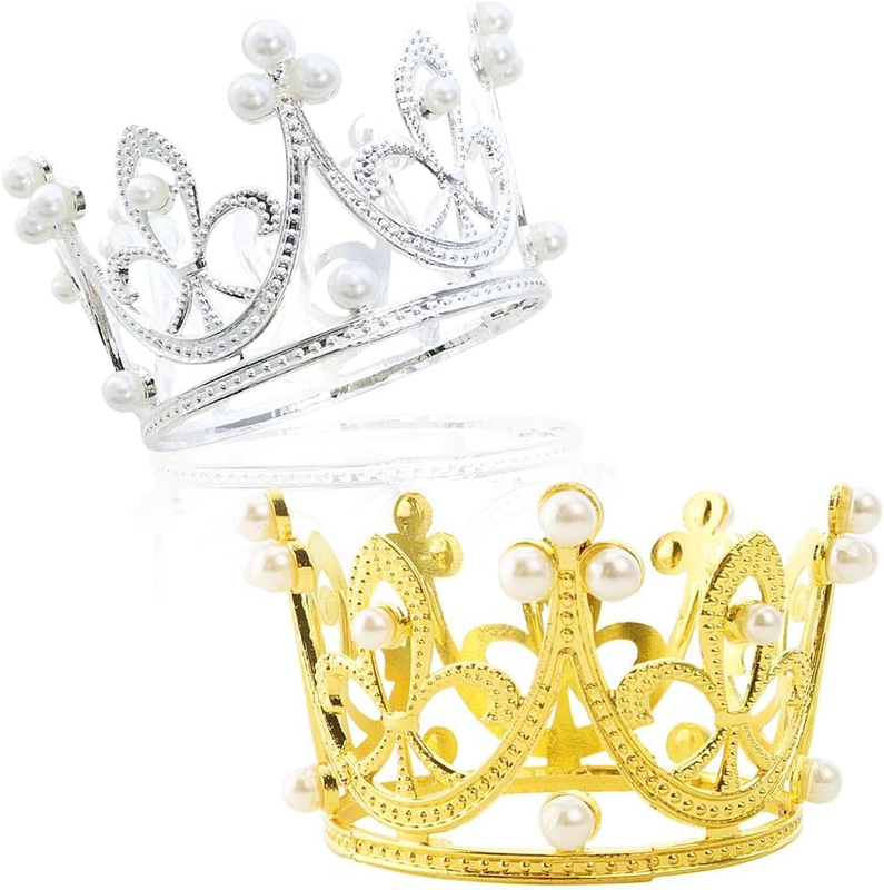 2 Pack Mini Baby Crowns, Rhinestone & Pearl Princess round Tiara for Birthday Pa