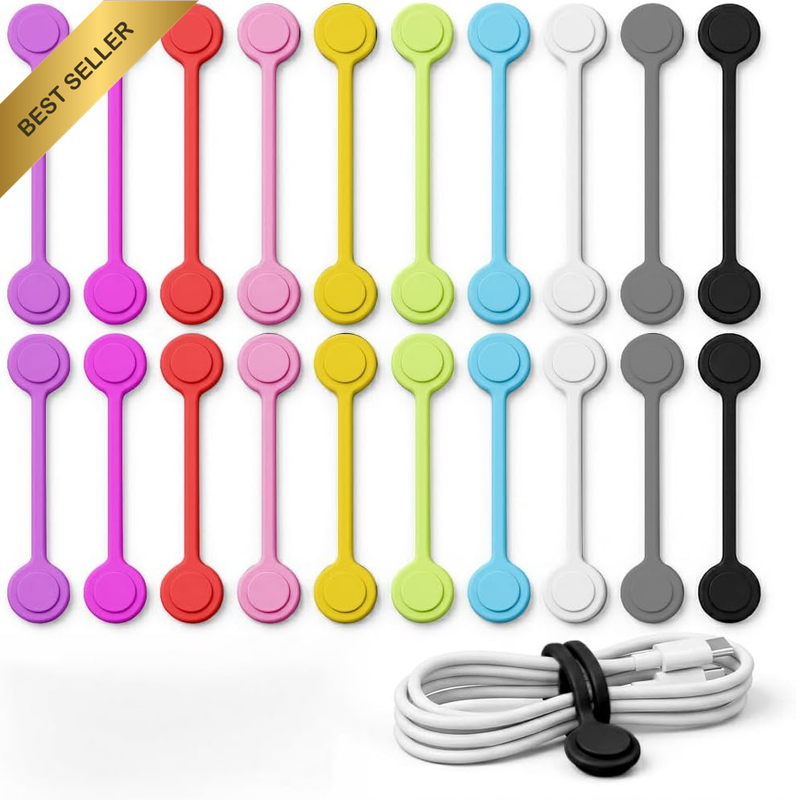 20 Pcs Magnetic Cable Ties, Cable Organiser Set Reusable Silicone Cord Holder Wr