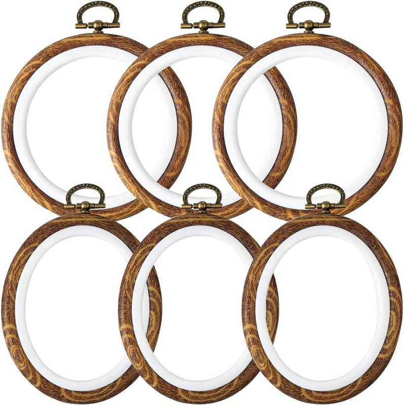 Caydo 6 Pieces 4 Inch round and Oval Embroidery Hoop Display Frame Circle for Ar