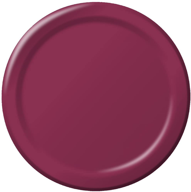Creative Converting Burgundy Red round Paper Plates Plastic Table Cover, 7
