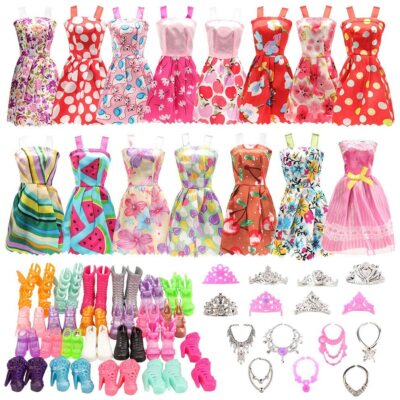 32 pcs For Doll Barbie Clothes and Accessories 10 pcs Party Dresses 22 pcs Shoes