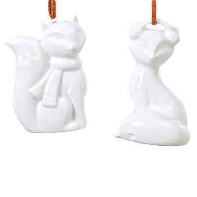 2x Hänger Fuchs weiß Porzellan 7cm Baumschmuck Weihnachten Christbaumschmuck