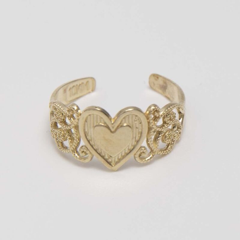 Milgrain Design Heart Toe Ring Real Solid 10K Yellow Gold